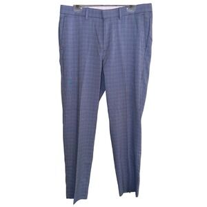 Kenneth Cole Dress Pants Workwear Mens 34x30 Blue Glen Plaid Slim Fit Stretch